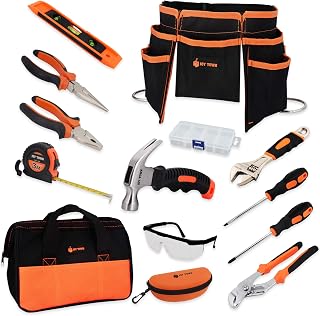 JoyTown Kids Real Tool Set - Junior Steel Forged Tool Kit for Children with Real Hand Tools, Kids Tool Belt, Portable Tool Bag, Perfect Learning Tools for Home DIY (Orange & Black)