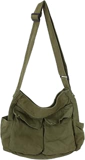 Canvas Messenger Bag Large Hobo Bag Crossbody Shoulder Bag Tote Bag with Pocket for Women and Men