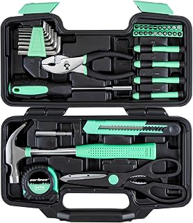 CARTMAN 39-Piece Home Tool Set Kit, Essential Household Hand Tools with Plastic Storage Case, Green