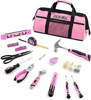 DOWELL Pink Tool Kit 140PCS for Women, Girls, Ladies, Household Tool Set with 14” Tool Bag