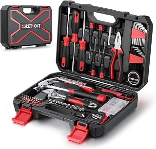 Eastvolt 128-Piece Home Repair Tool Set, Tool Sets for Homeowners, General Household Hand Tool Set with Storage Toolbox, EVHT12801, Black + Red (ASK01)