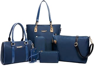 Women Ladies 6 Pcs Handbag Set Hobo Top Handle Bag Totes Satchels Crossbody Shoulder Bags and Purse Clutch