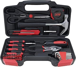 Hantinstom 39-Piece Household Tools Kit Essential Home Repair Set with Plastic Toolbox Ideal for College Students, Home Use & More