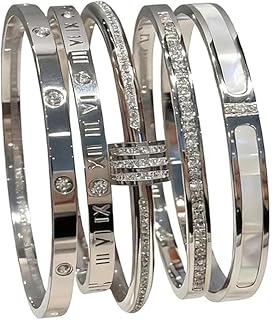 5-Piece Elegant Stainless Steel Bracelet Set, Fashionable Classic Design, Silver/Gold Love Bangle Non Tarnish Stackable Bracelet Trendy Jewelry Gift Gifts for Girlfriend Wife Her