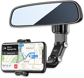 PKYAA Rearview Mirror Phone Mount Holder for Car, 360° Rotating , Multifunctional Mount Phone and GPS Holder Universal Car Phone Holder for All Smartphones