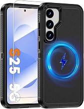 Magnetic Case for Samsung Galaxy S25 with Screen Protector [Compatible with MagSafe Wireless Charging] [Dual Layer Military-Grade Protection] Heavy Duty Rugged Shockproof Protection Cover, Black