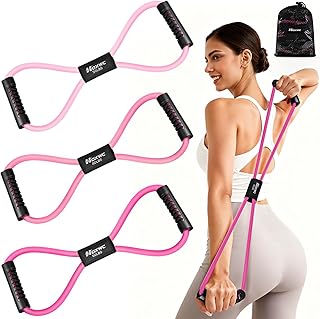 Resistance Bands, Figure 8 Resistance Band, Exercise Bands with Handles, Weights Workout Bands for Arms, Back, Shoulder, Leg, Physical Therapy, Pilates, Home Workout Equipment That Replace Dumbbells